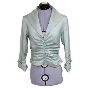 VINTAGE TADASHI SHOJI Womens SZ 4 Mint Green Taffeta Blouse Formal Designer